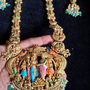 Matte Gold Enamel Siva–Parvathi Temple Jewellery Set